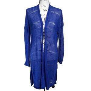 Anthropologie Sparrow Royal Blue Linen Blend Pointelle Knit Cardigan Size Small